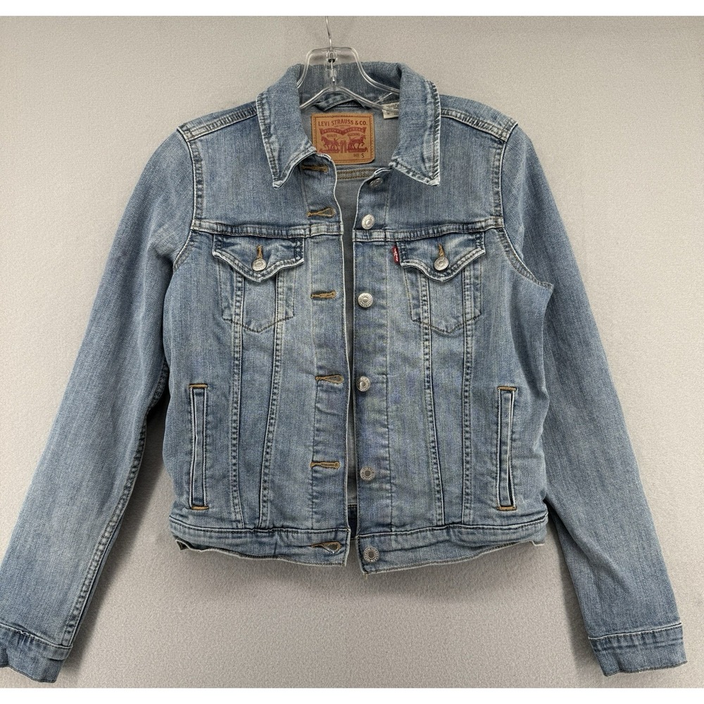 Levis Denim Jacket Womens Small Blue Jean Long Sleeve Button Front Classic